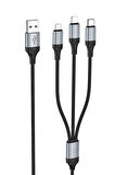 3in1 Type-C Şarj Kablosu USB'den Type-C/Lightning/Micro 1 Metre USB Kablo iPhone Samsung Huawei Xiaomi X102 Telefon Tablet