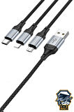 3in1 Type-C Şarj Kablosu USB'den Type-C/Lightning/Micro 1 Metre USB Kablo iPhone Samsung Huawei Xiaomi X102 Telefon Tablet