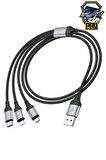 3in1 Type-C Şarj Kablosu USB'den Type-C/Lightning/Micro 1 Metre USB Kablo iPhone Samsung Huawei Xiaomi X102 Telefon Tablet