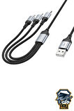 3in1 Type-C Şarj Kablosu USB'den Type-C/Lightning/Micro 1 Metre USB Kablo iPhone Samsung Huawei Xiaomi X102 Telefon Tablet