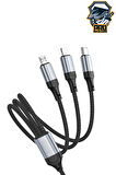 3in1 Type-C Şarj Kablosu USB'den Type-C/Lightning/Micro 1 Metre USB Kablo iPhone Samsung Huawei Xiaomi X102 Telefon Tablet