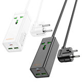 30W 2 Type-C - 1 USB-A PD Şarj Aleti, 1,5 m kablo 2500 Watt Destekli Priz Amerikan Ingiliz Fiş Dönüştürücü