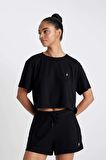 DeFactoFit Cropped Fit Bisiklet Yaka Sporcu Ribana Kısa Kollu Tişört A9916AX24SMBK81