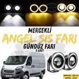 Peugeot Boxer Uyumlu Üniversal Mercekli Angel Sis Farı Metal Su Geçirmez 76 mm Sarı Halkalı Gündüz Farı Angel Eyes 2 Adet