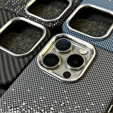 15 Pro Karbon Fiber Metal Kamera Korumalı Kılıf İnce Sert Magsafe Arka Kapak Koruma Siyah Mor Kahve