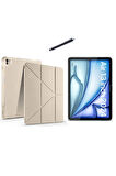 Apple iPad Air 13 Inç 2024 (A2898-A2899) Tri Fold Kalemlikli Tablet Kılıfı Ekran Koruyucu ve Kalem