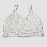 Uretti - Yıldız 7202 - El Örgüsü Crop Büstiyer Bikini Üstü Motif - Beyaz