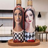 El Yapımı Ekoseli Kadın 750 ml Zeytinyağı Sıvıyağ Şişesi Yağdanlık Yağlık Sirkelik Sosluk 2'li Set