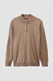 Ds Damat Slim Fit Bej Yarım Fermuarlı Triko Kazak 3HF06ORT00004