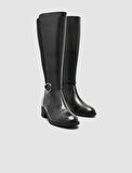 Cabani %100 Hakiki Deri Siyah Streç Detaylı Kadın Çizme