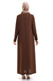 Derin Store Yaka ve Kol Taşlı Tesettür Ferace 23300-23 Toprak