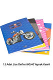 12 Adet Lise Defteri 80/40 Yaprak Kareli