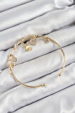 Pirinç Zirkon Taşlı Tavşan Ve Kalp Model Gold Renk Charm Bileklik