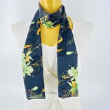 PAREDORA Yakma İpek Çiçek Desenli Siyah Uzun Fular