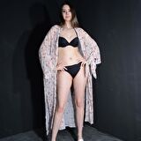 PAREDORA Krem Çiçekli Kimono Pareo