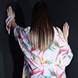 PAREDORA Beyaz Yaprak Desenli Kimono Pareo