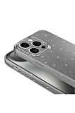 Apple iPhone 15 Pro Max Uyumlu Simli Görünüm Kamera Korumalı Kadın Telefon Kılıfı Kapak