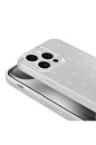 Apple iPhone 15 Pro Max Uyumlu Simli Görünüm Kamera Korumalı Kadın Telefon Kılıfı Kapak