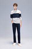 DeFacto Comfort Regular Fit Rahat Kalıp Dik Yaka Fermuarlı Çizgili Kalın Sweatshirt D2401AX24AUGR389
