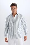 DeFacto Regular Fit Polo Yaka Çizgili Oxford Uzun Kollu Gömlek D6101AX25SPGN756
