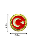 Türkiye Bayrak Kırmızı Beyaz Rozet 2 cm - Gold Görümümlü