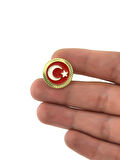 Türkiye Bayrak Kırmızı Beyaz Rozet 2 cm - Gold Görümümlü