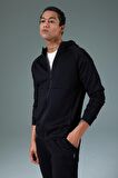 DeFactoFit Slim Fit Dar Kesim Kapüşonlu Skuba Dalgıç Kumaş Fermuarlı Sporcu Sweatshirt A6956AX24SPBK81