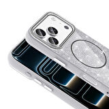 iPhone 17 Pro Max Kılıf Kablosuz Şarj Özellikli Parlayan Simli Okso Kapak