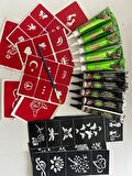 10 Tüp Siyah ve Kırmızı kına 50 Şablon ve Fırça Hediyeli Geçici Dövme Seti 