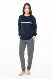 Kadın Bisiklet Yaka Uzun Kollu Pijama Takımı S26121 BANTLI PAÇA RAHAT KUMAŞ