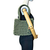 Uretti - Emine 9106 El Örgüsü Ahşap Boncuk Detaylı Penye Kumaş Omuz Çantası - 27 x 21