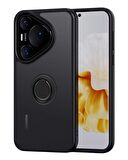 Huawei Pura 70 Pro Kılıf Yüzüklü Standlı Extra Darbe Emici Silikon Kapak - Siyah