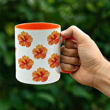 Çiçek Desenli Turuncu Kupa Bardak