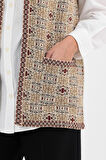 Kadın Taş Monogram Desenli Cepli Triko Kilim Anne Yelek