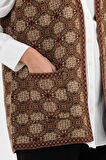 Kadın Vizon Monogram Desenli Cepli Triko Kilim Anne Yelek