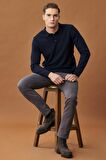 Erkek Antrasit Kanvas Slim Fit Dar Kesim Yan Cep Esnek Chino Pantolon