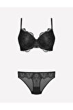 Kadın Siyah Desteksiz Sütyen Ve Külot Takım 80-95b