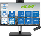 Acer Veriton 4000 VZ4714GT Intel Core I7 13700 64GB Ram 256GB SSD Windows 11 Home UHD Graphics 23.8" Yükseklik Ayarı, Pivot, Vesa Desteği Fullhd All In One Bilgisayar DQR03EM00GH31 + Zetta Flash Bellek