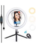 Bluetooth Kumandalı 10 İnç LED Ring Light | Tripodlu Makyaj ve Video Işığı | Telefon Tutucu + Uzaktan Kumanda | Tiktok YouTube Işığı