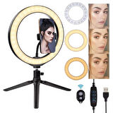 Bluetooth Kumandalı 10 İnç LED Ring Light | Tripodlu Makyaj ve Video Işığı | Telefon Tutucu + Uzaktan Kumanda | Tiktok YouTube Işığı