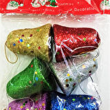 Yıllbaşı Çam Ağacı Süsü Simli Çan Noel Ağacı Süsü 6 Lı 5 cm