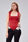 Astarlı Sıfır Kol Kare Yaka Dekolteli Çıtçıtlı Bodysuit