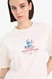 Coool Disney Lilo & Stitch Oversize Geniş Kalıp Bisiklet Yaka Baskılı Kısa Kollu Tişört