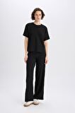 DeFacto Wide Leg Pantolon Geniş Paça Basic Düz Bürümcük E3232AX25SPBK81