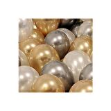 50 Adet Metalik Gold Gümüş Beyaz Balon 3 Renk