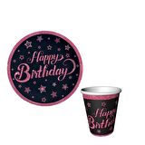 Pınk Stars Bırthday Tabak Bardak 8 li