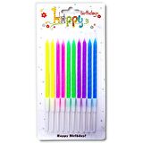 İnce Renkli Burgulu Mum 13 cm 10 lu