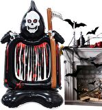 Halloween Ayaklı Orakaklı İskelet Folyo Balon 125x69 cm