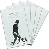 El Geçmeli Atatürk Baskılı Beyaz Plastik Çanta 20x13 cm