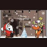 Yılbaşı Noel Sticker Renkli Noel Baba Ren Geyiği 70x50 cm